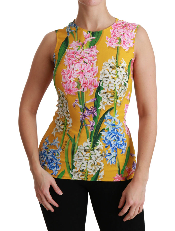 Gelbes Floral Stretch Top Tank Bluse