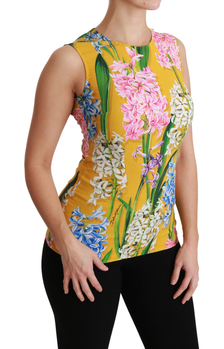 Gelbes Floral Stretch Top Tank Bluse