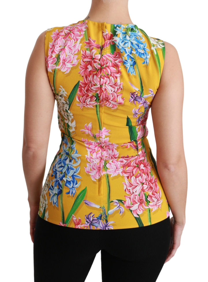 Gelbes Floral Stretch Top Tank Bluse