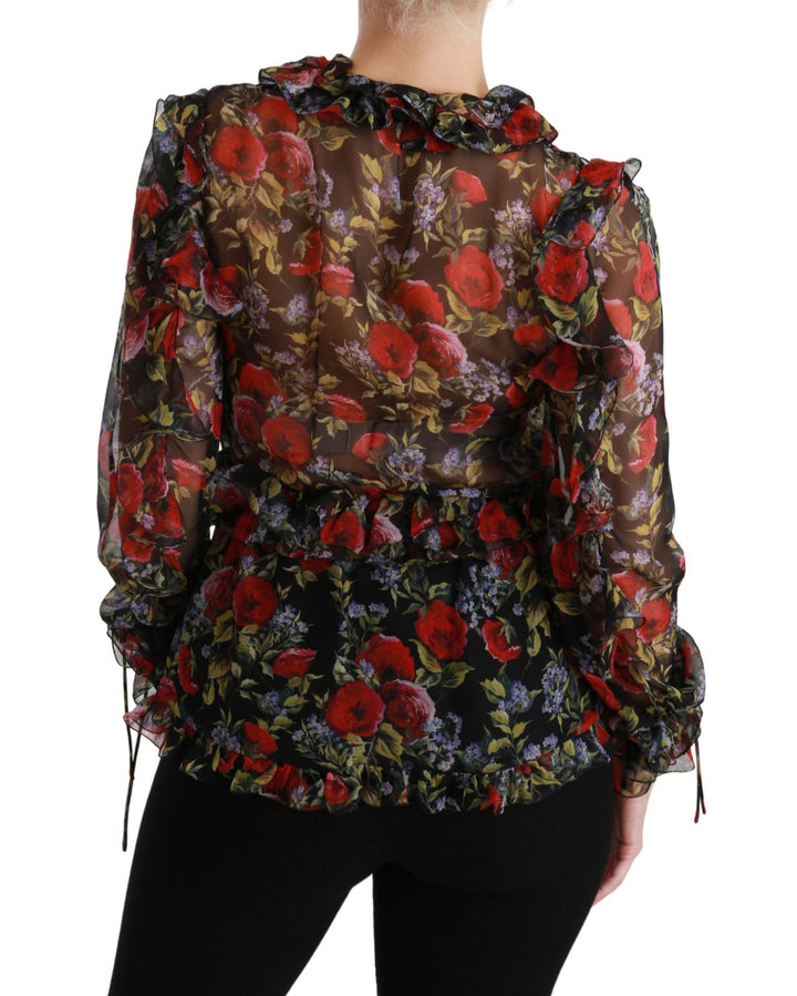 Elegant floral silk blouse with long sleeves