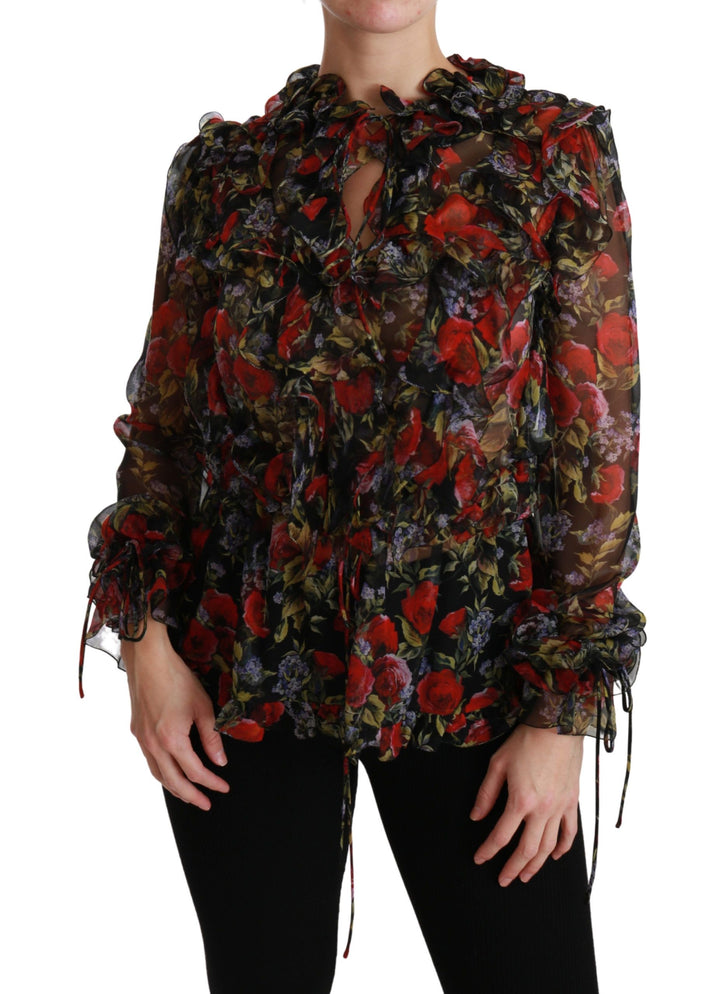 Elegant floral silk blouse with long sleeves