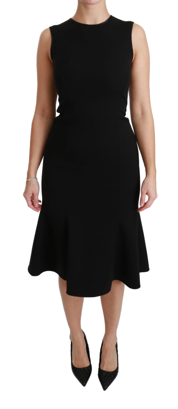 Elegant black fit flare dress made of wool blend