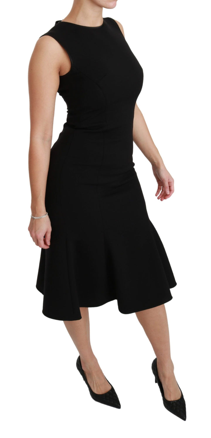 Elegant black fit flare dress made of wool blend