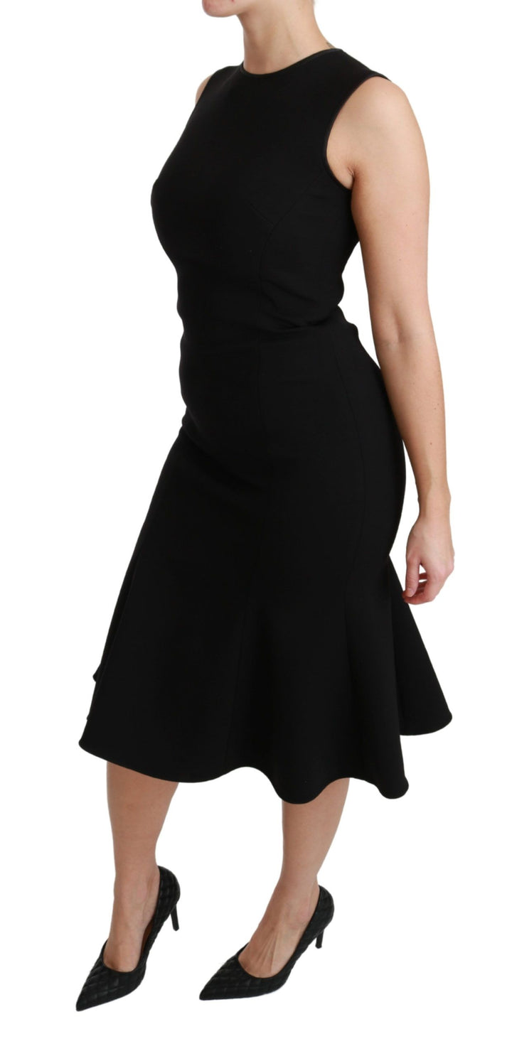 Elegant black fit flare dress made of wool blend