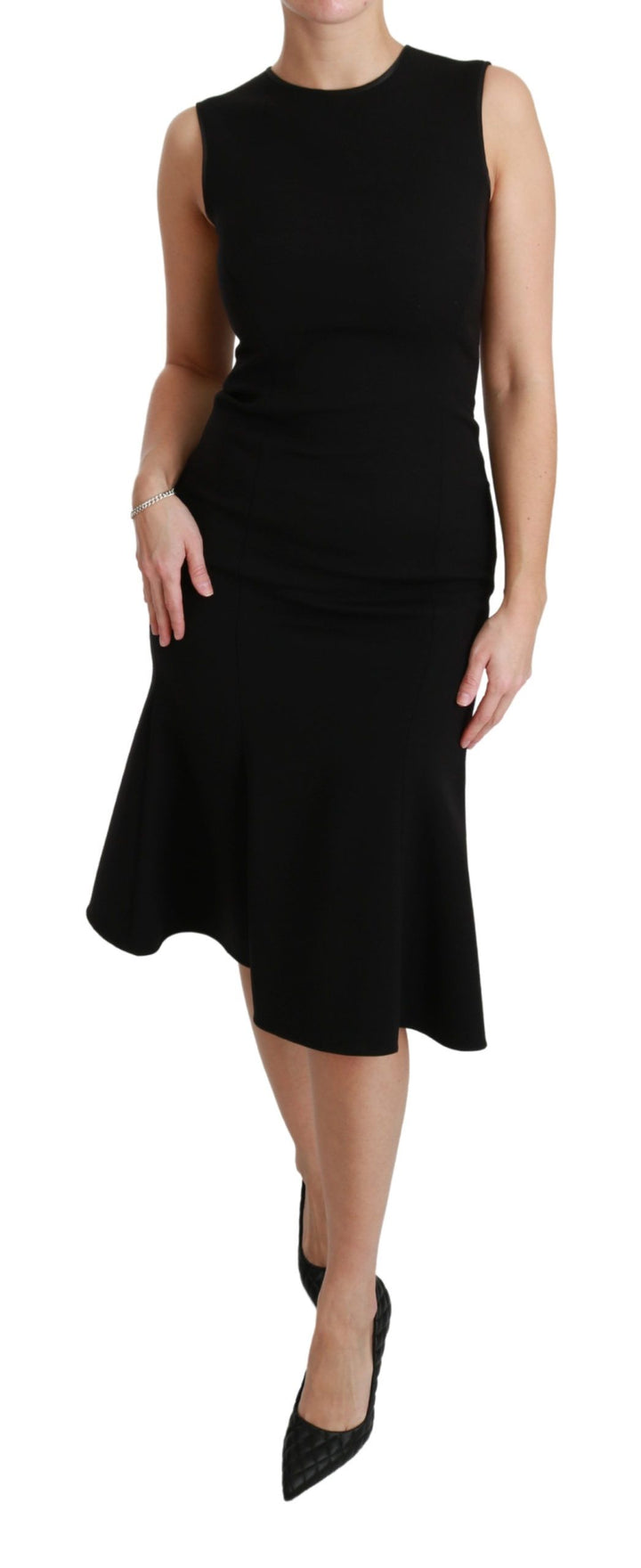Elegant black fit flare dress made of wool blend