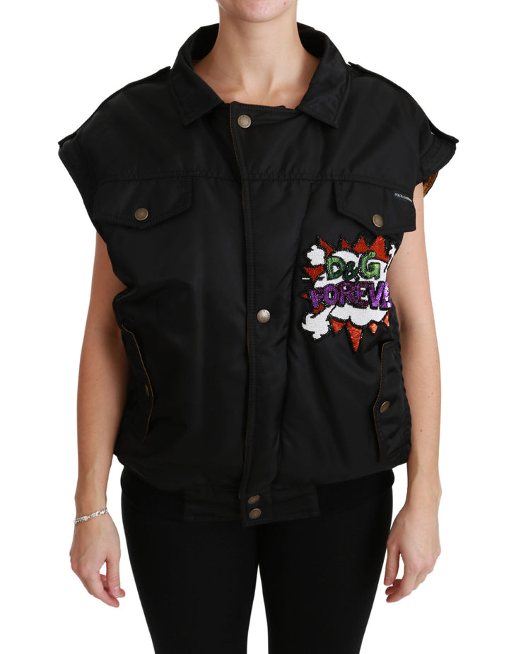 Schwarze Queen Crown Bomberjacke mit Pailletten