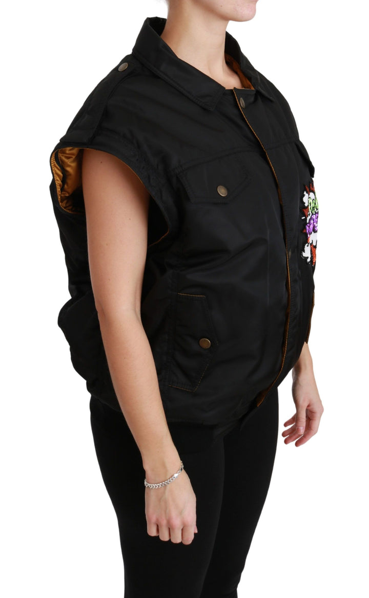 Schwarze Queen Crown Bomberjacke mit Pailletten