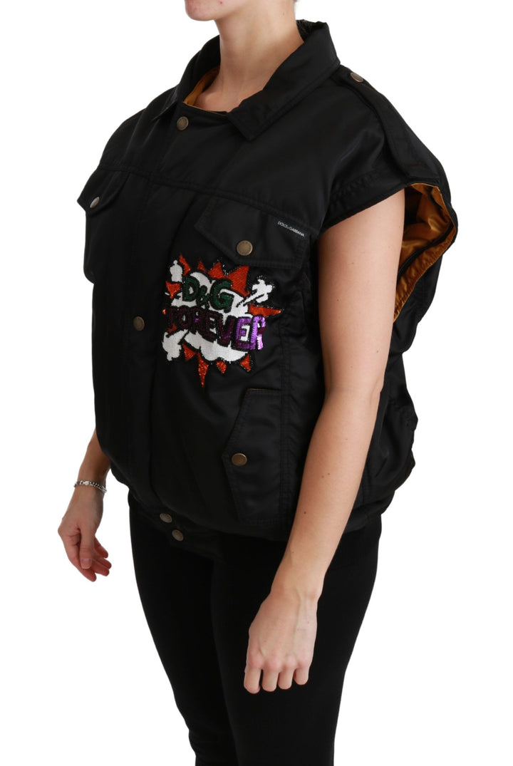 Schwarze Queen Crown Bomberjacke mit Pailletten