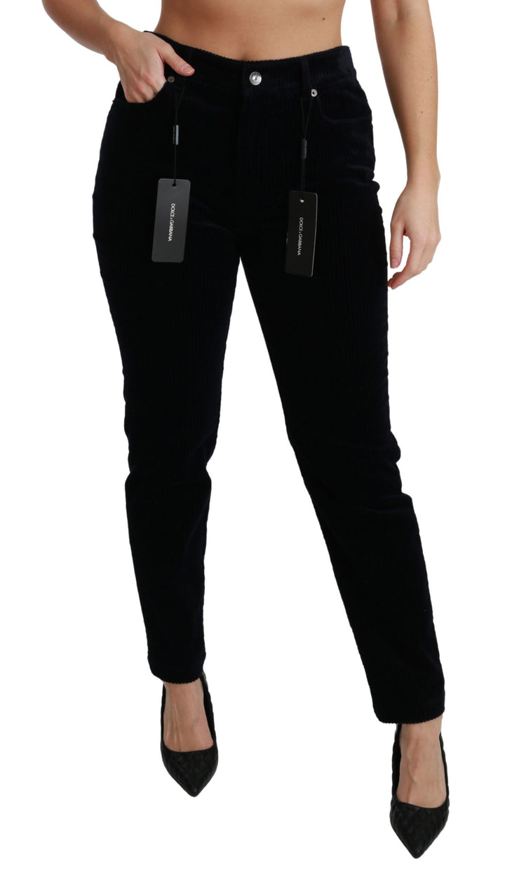Blaue Cordhosen mit mittlerer Taille Skinny Hosen Jeans