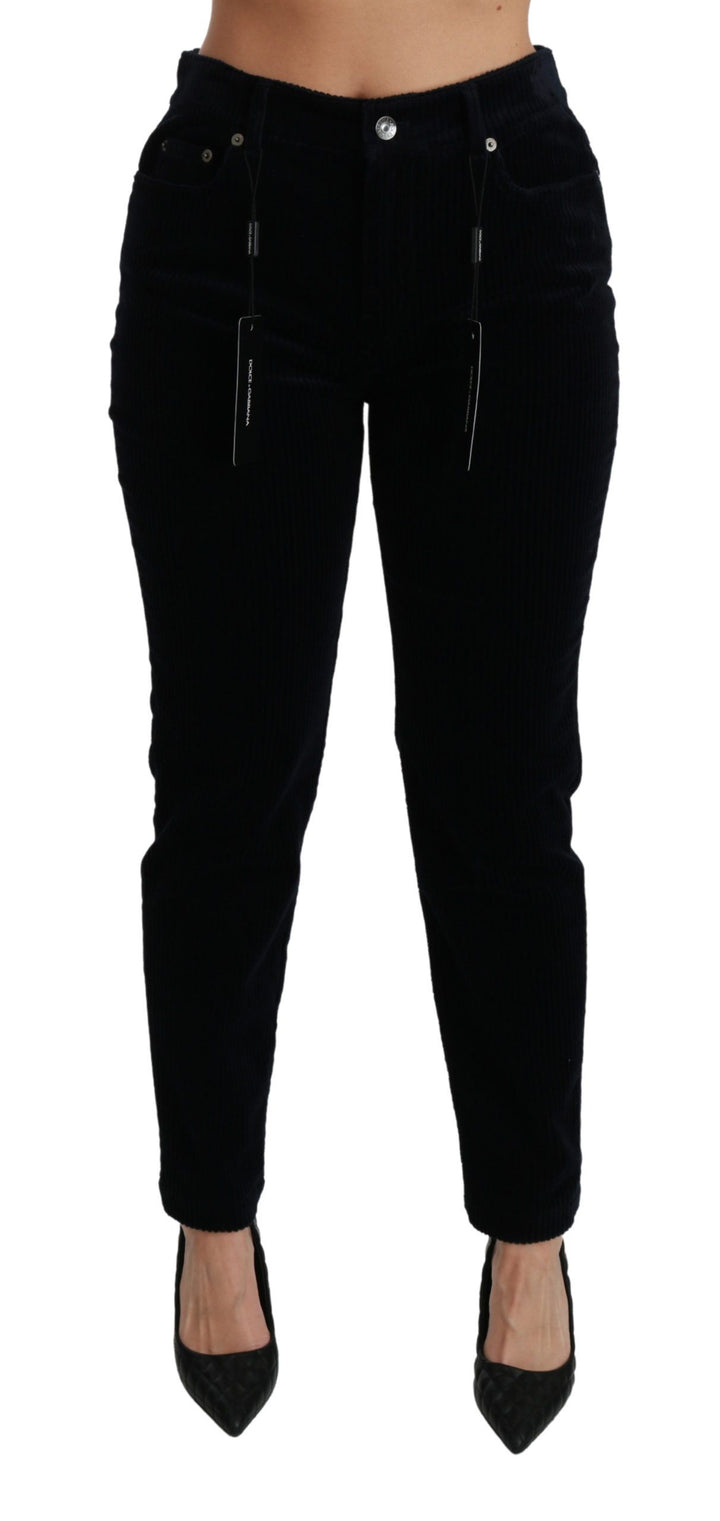 Blaue Cordhosen mit mittlerer Taille Skinny Hosen Jeans