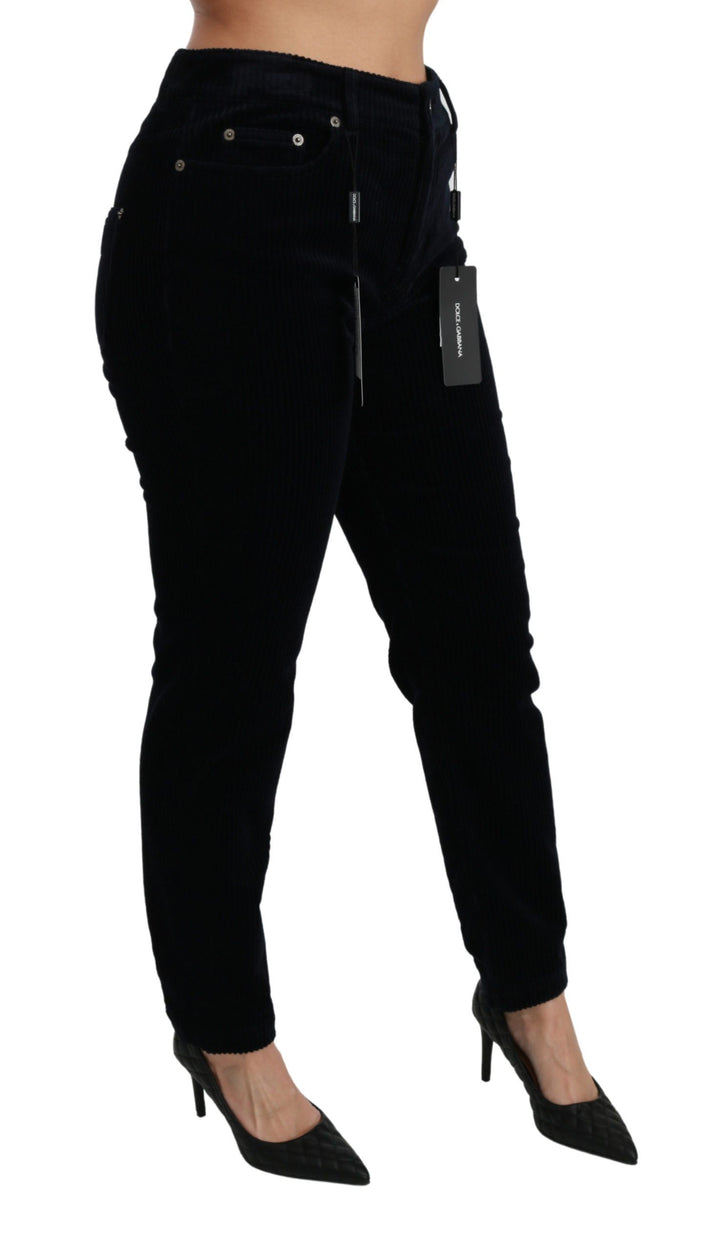 Blaue Cordhosen mit mittlerer Taille Skinny Hosen Jeans