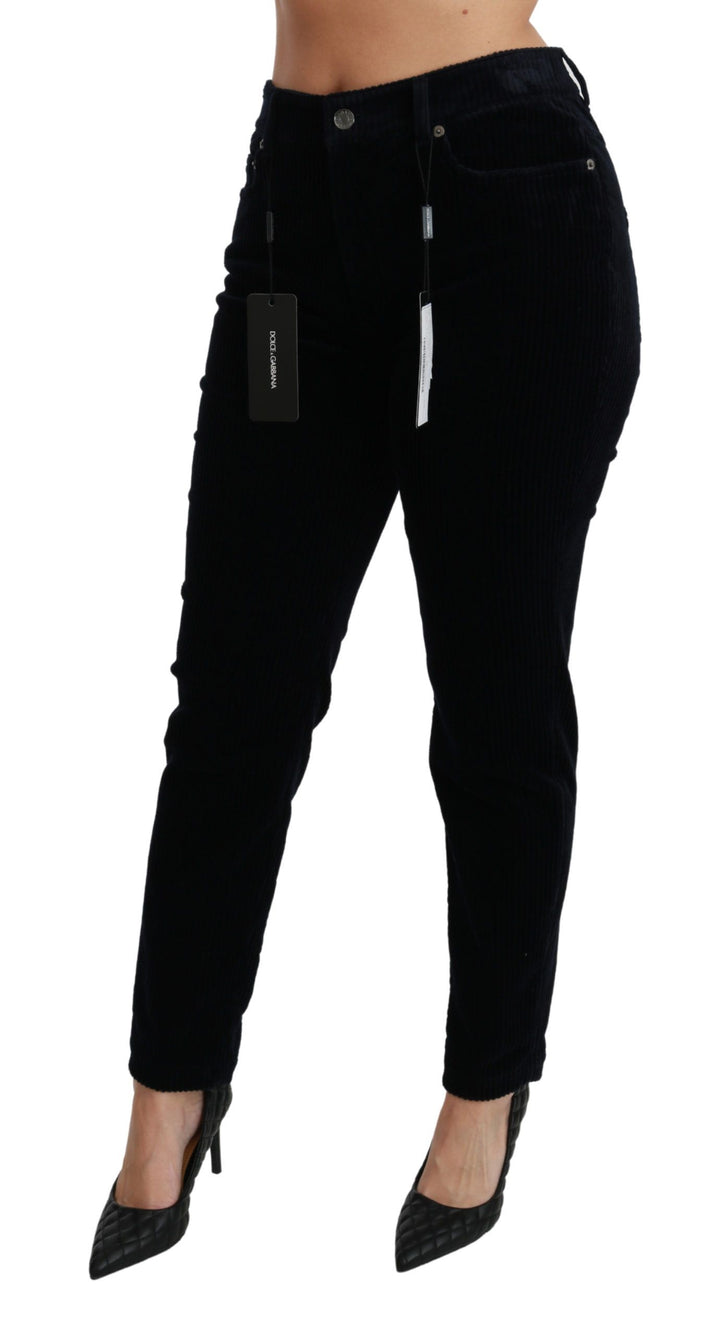 Blaue Cordhosen mit mittlerer Taille Skinny Hosen Jeans