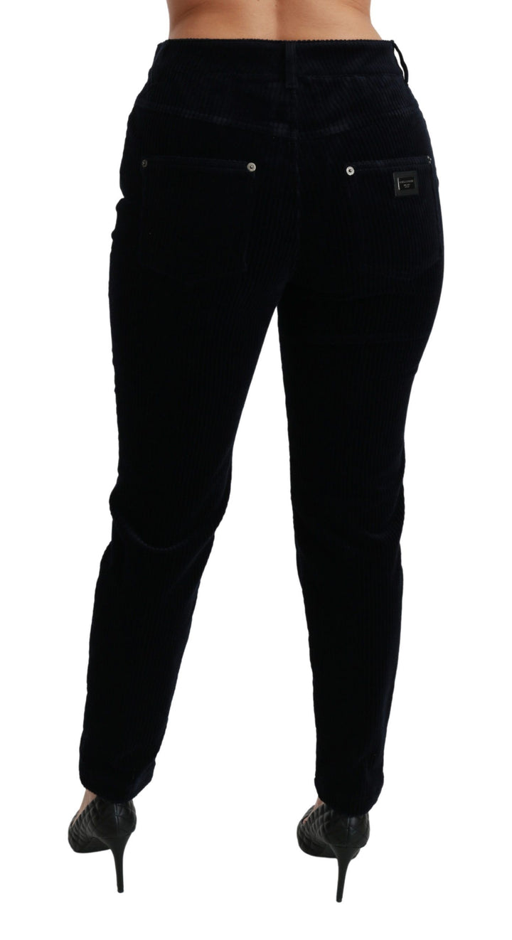Blaue Cordhosen mit mittlerer Taille Skinny Hosen Jeans