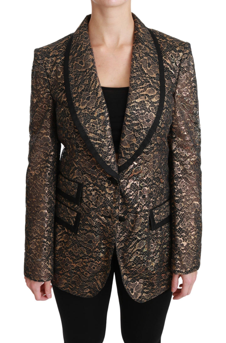 Gold Schwarz Spitze Blazermantel Floral Jacke