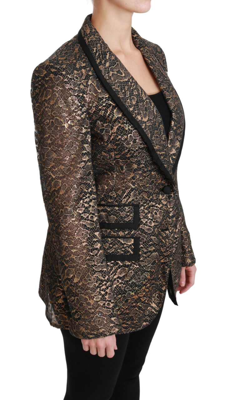 Gold Schwarz Spitze Blazermantel Floral Jacke