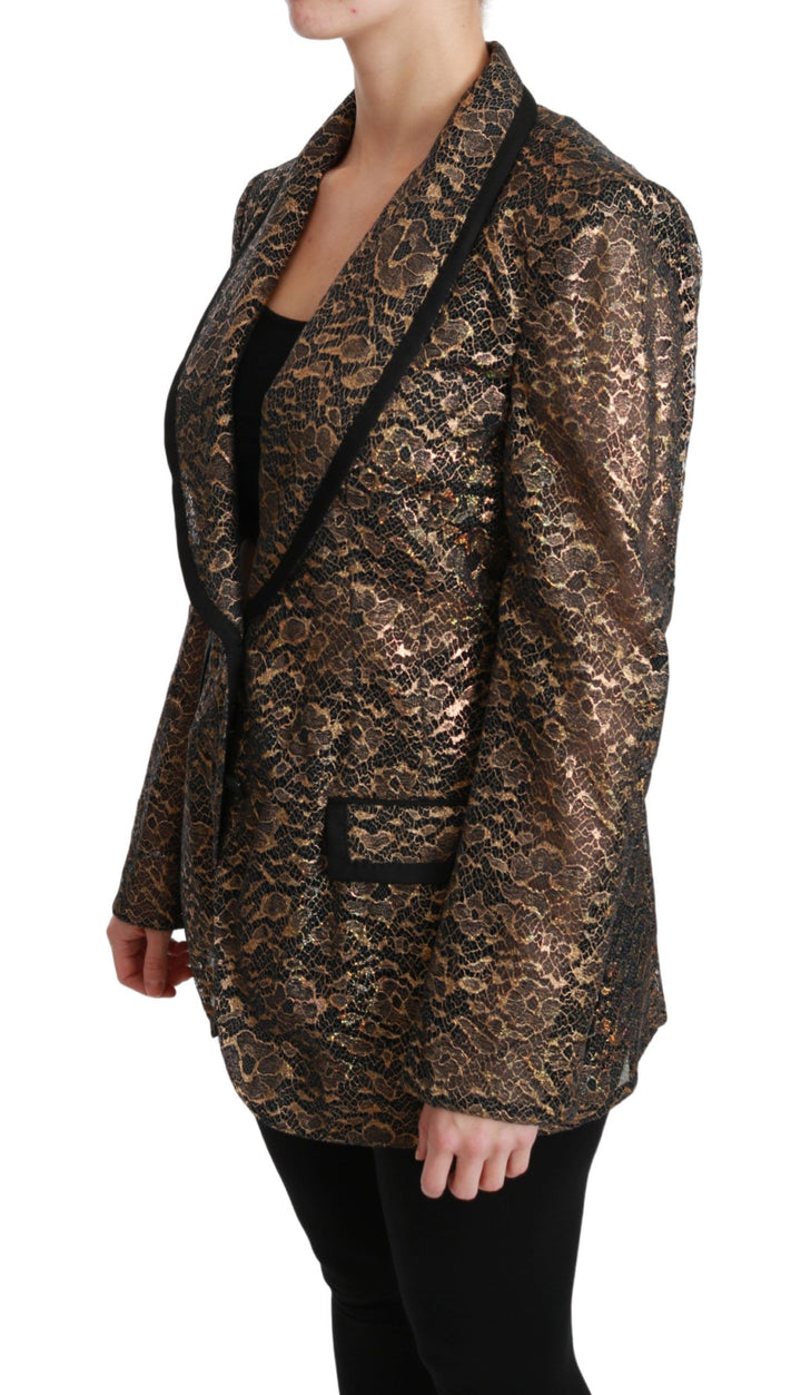 Gold Schwarz Spitze Blazermantel Floral Jacke