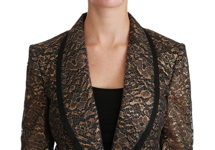 Gold Schwarz Spitze Blazermantel Floral Jacke