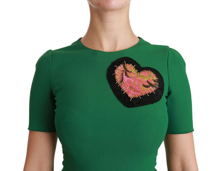Grünes Herz-Patch-Mermaid-Midi-Kleid aus Viskose