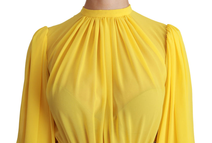 Gelbes plissiertes Minikleid in A-Linie aus 100% Seide
