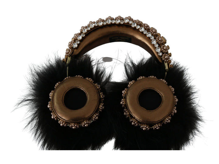 Headphones with gold-black crystal decoration