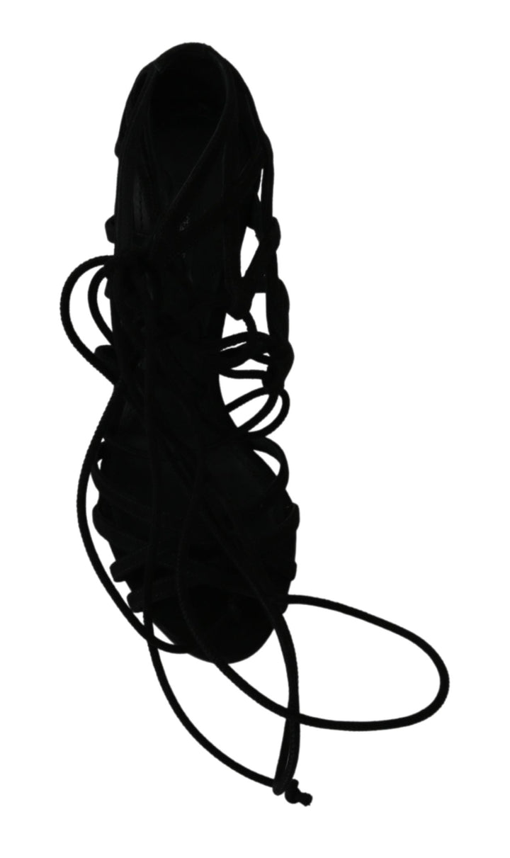 Schwarz Wildleder Riemen Stilettos Schuhe Sandalen