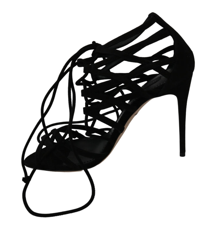 Schwarz Wildleder Riemen Stilettos Schuhe Sandalen