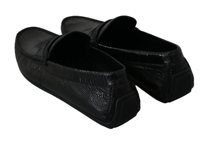 Exquisite loafers made of black lizard leather