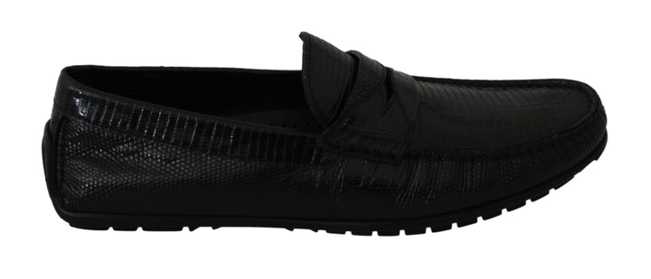 Exquisite loafers made of black lizard leather