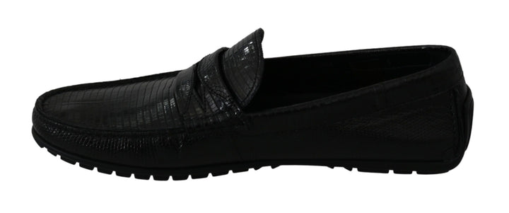 Exquisite loafers made of black lizard leather