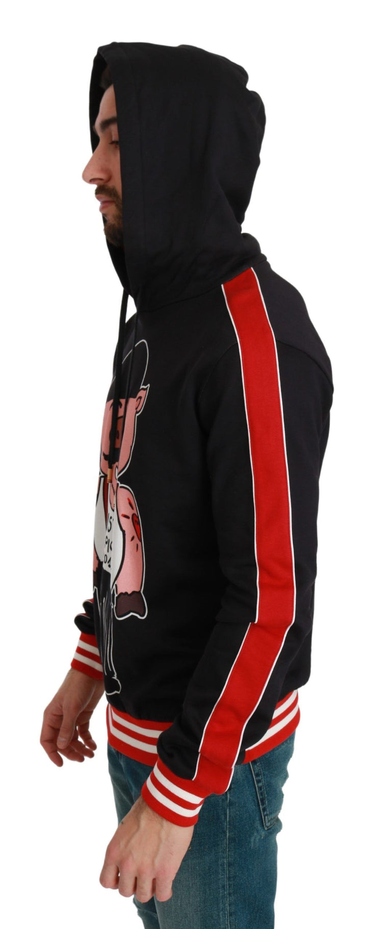 Elegant black hoodie with multicolored motif