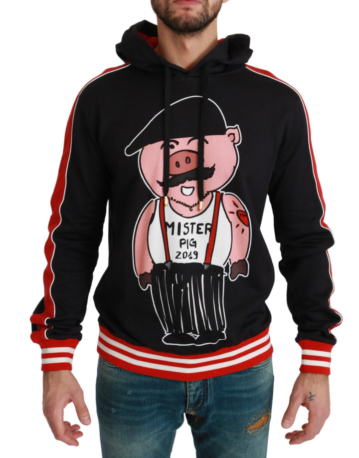 Elegant black hoodie with multicolored motif