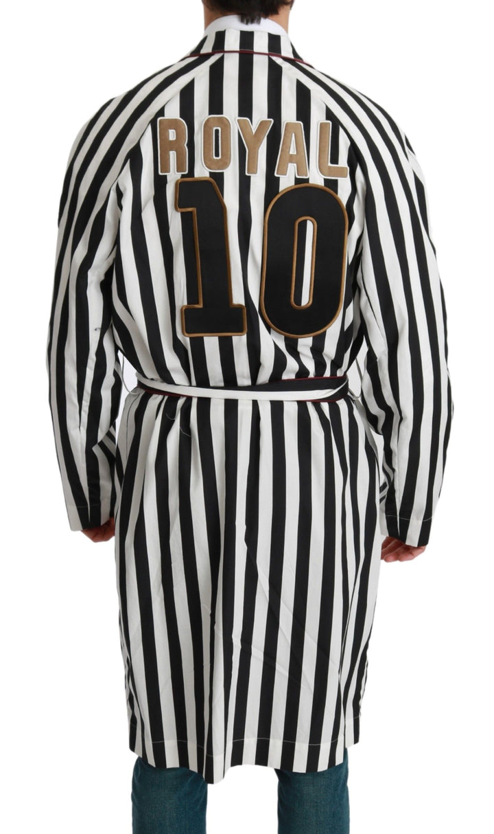 Elegant robe nightdress with belt in black & white