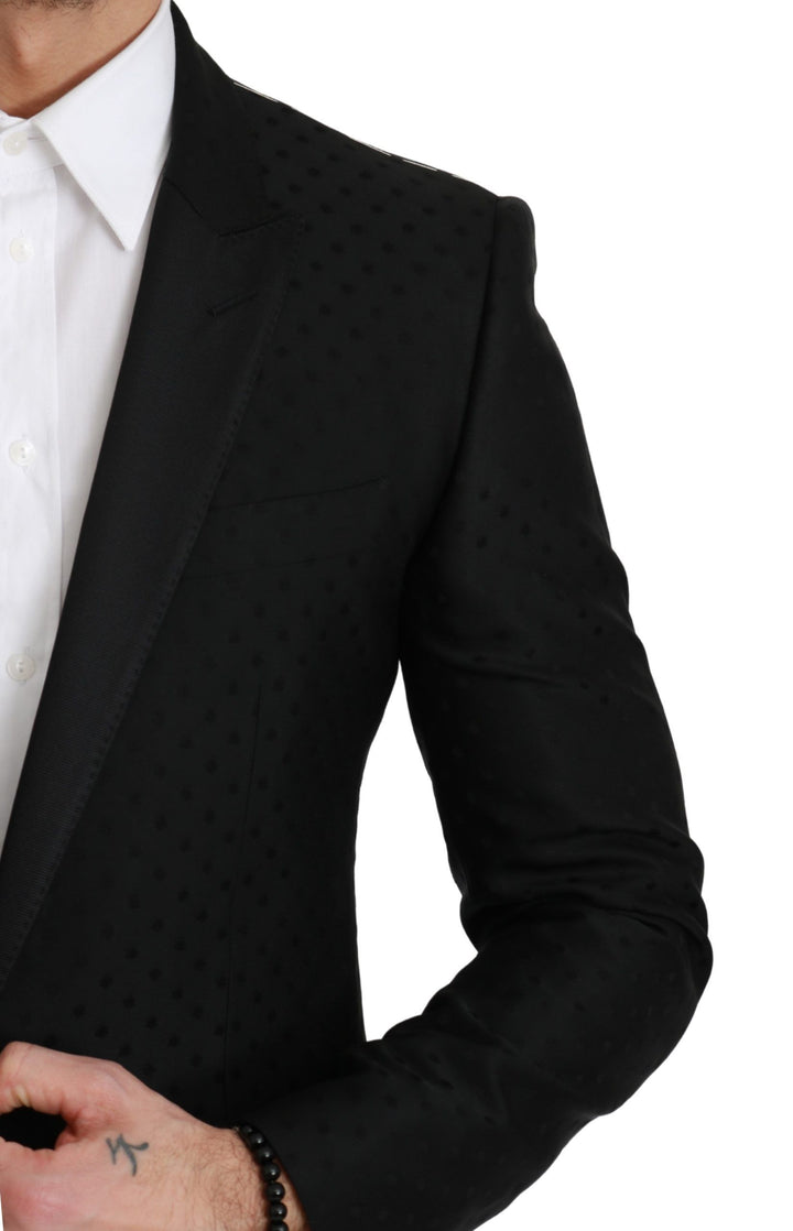 Elegant black polka dot wool blend blazer