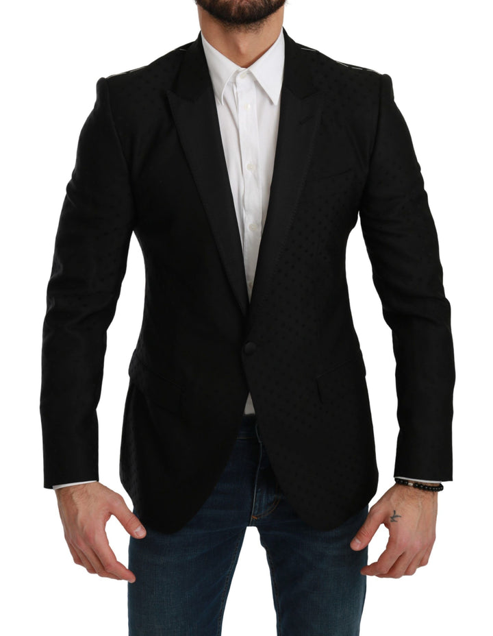 Elegant black polka dot wool blend blazer