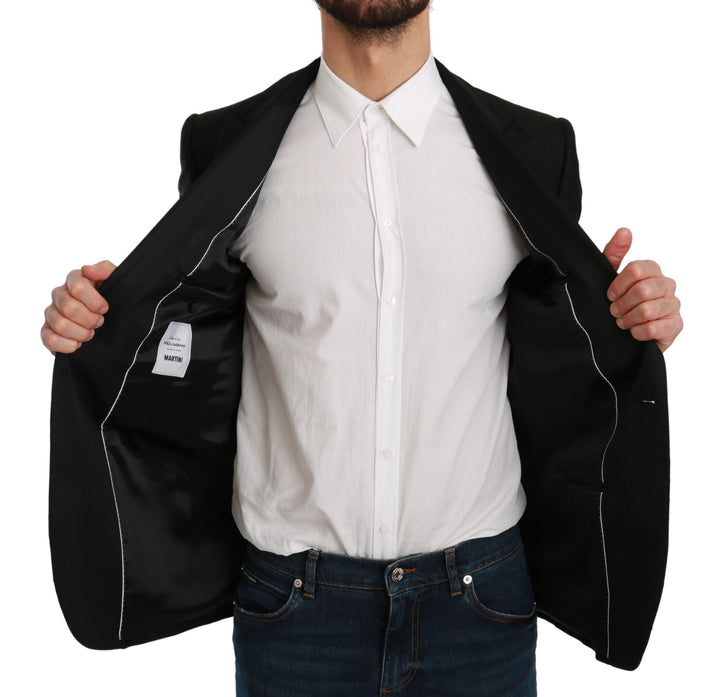 Elegant black polka dot wool blend blazer