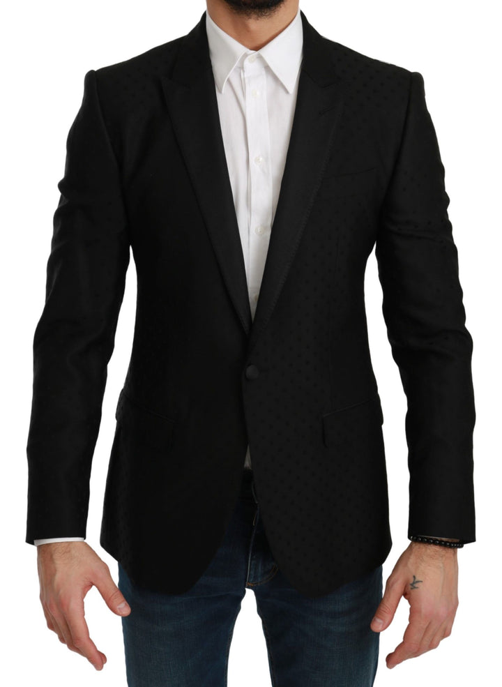 Elegant black polka dot wool blend blazer