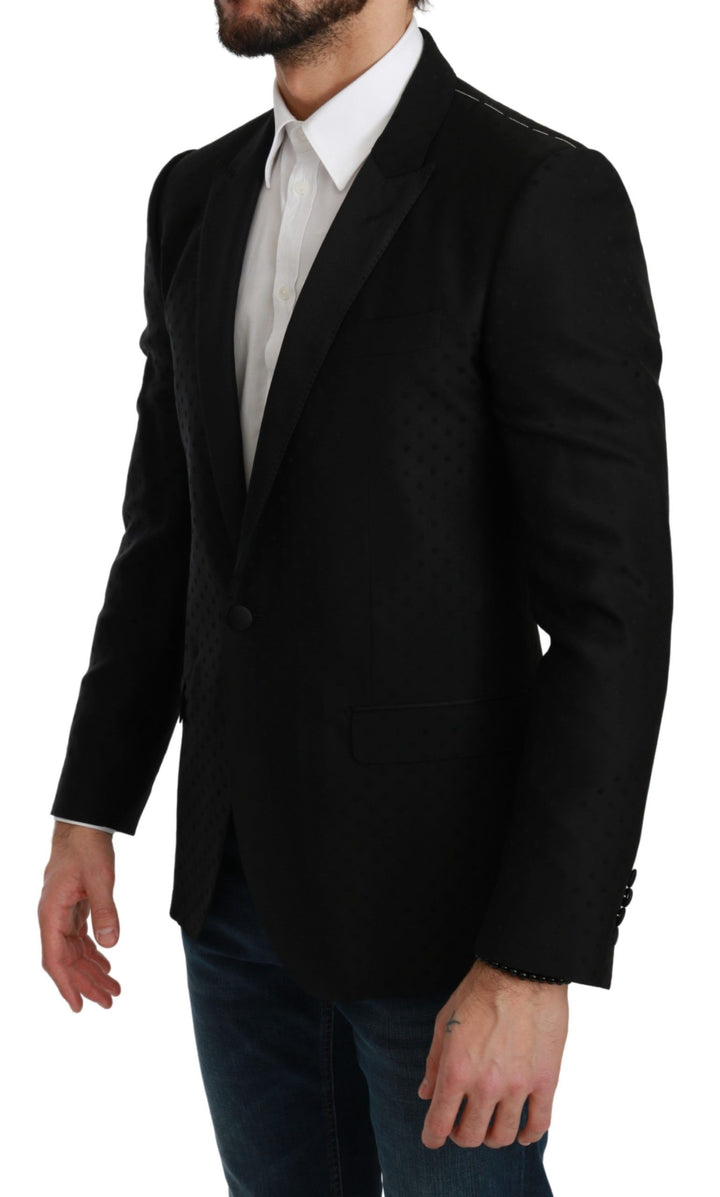 Elegant black polka dot wool blend blazer