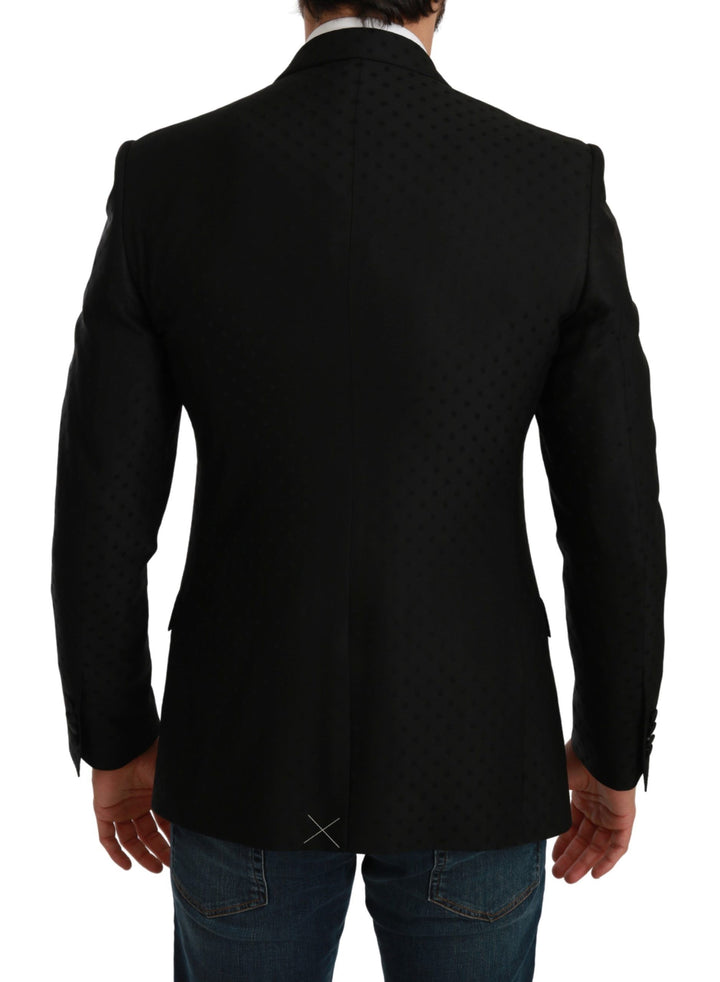 Elegant black polka dot wool blend blazer