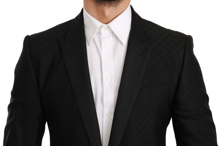 Elegant black polka dot wool blend blazer