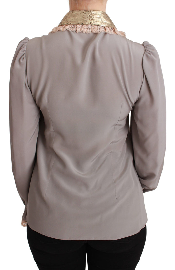 Elegant silk blend sequin collar shirt