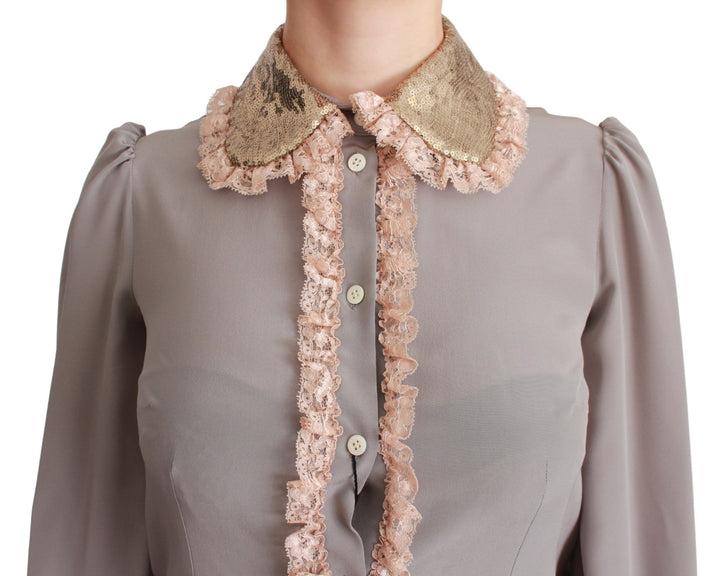 Elegant silk blend sequin collar shirt