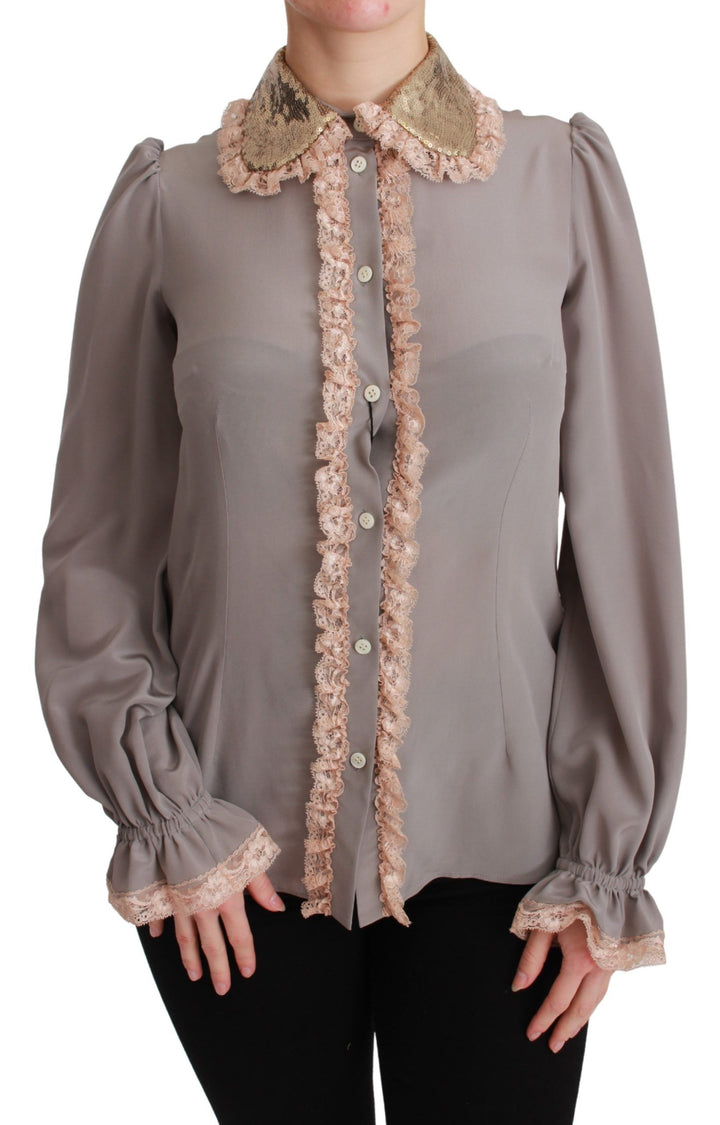 Elegant silk blend sequin collar shirt