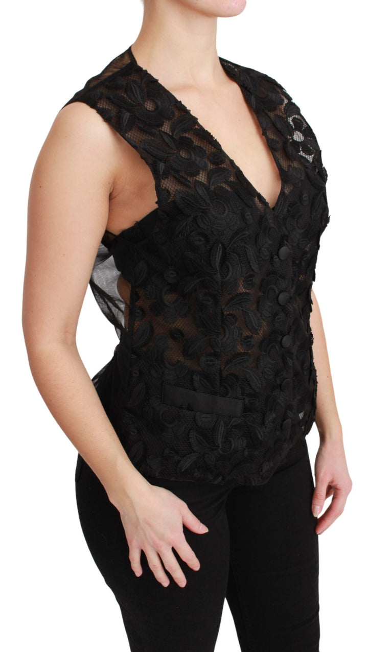 Elegant floral vest made of black silk blend