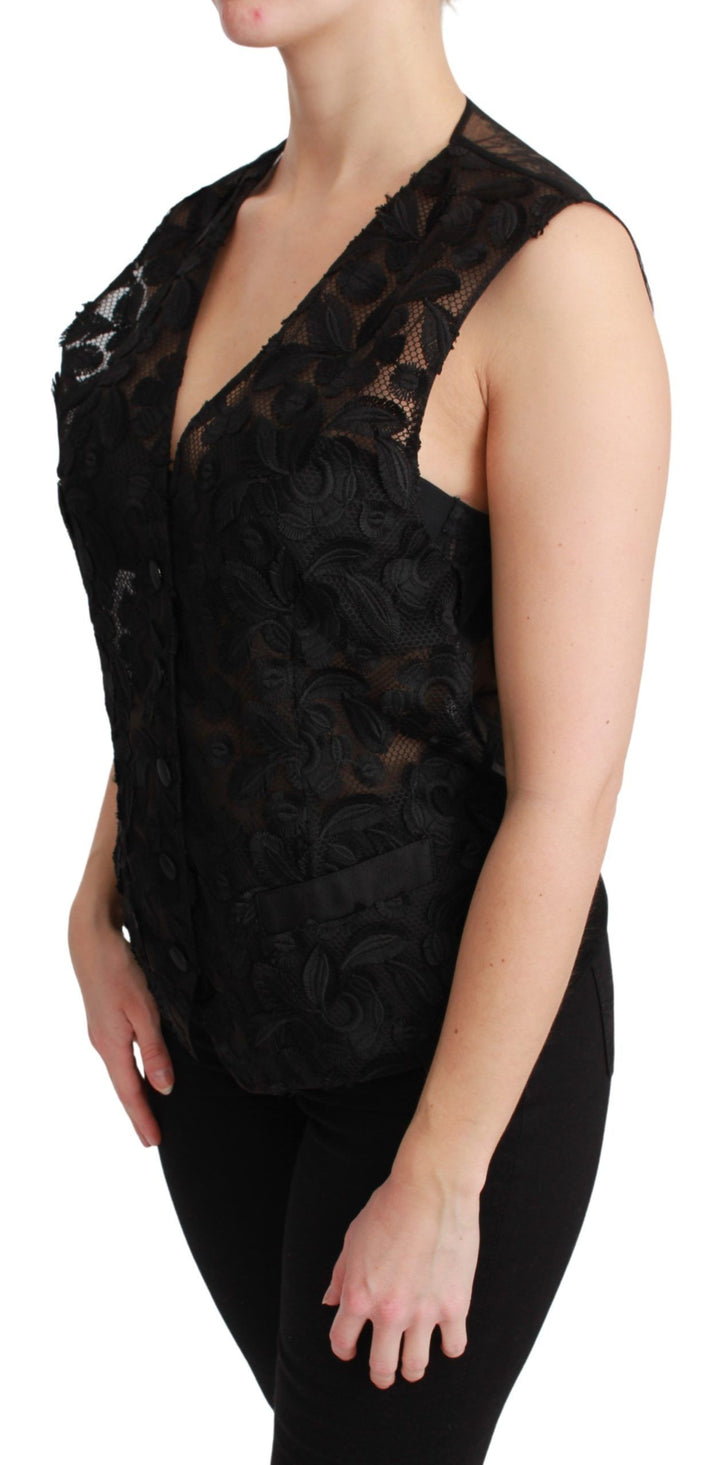 Elegant floral vest made of black silk blend