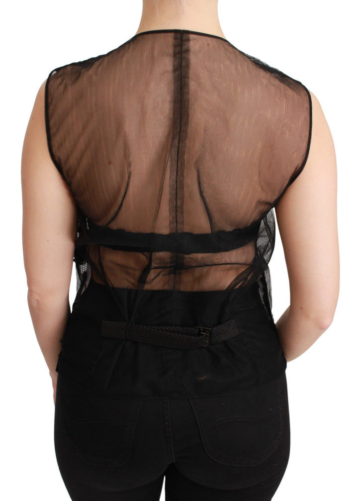 Elegant floral vest made of black silk blend