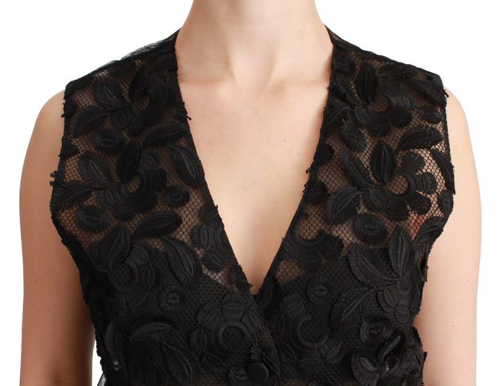 Elegant floral vest made of black silk blend