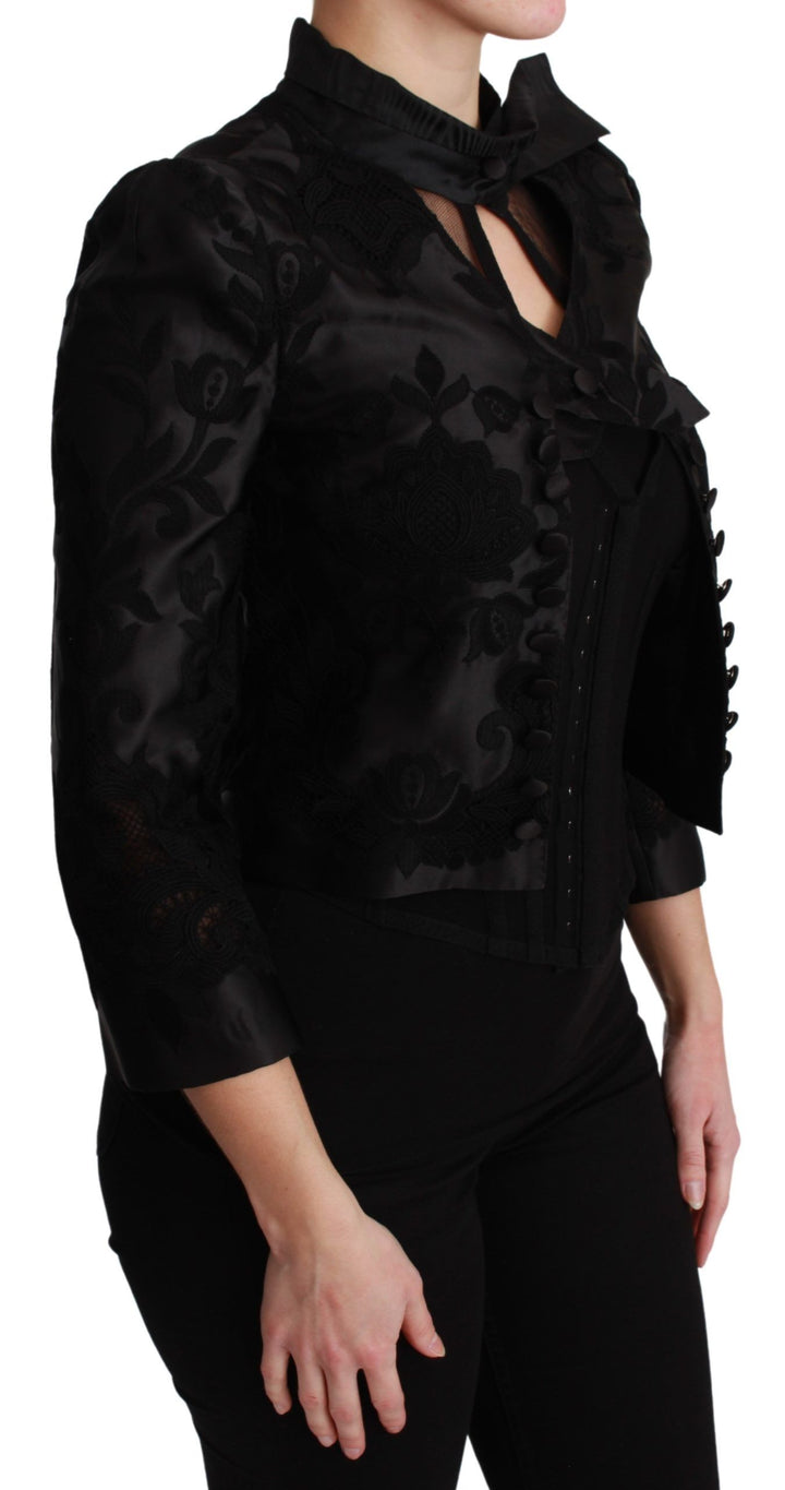 Exquisite jacquard corset blazer with floral pattern