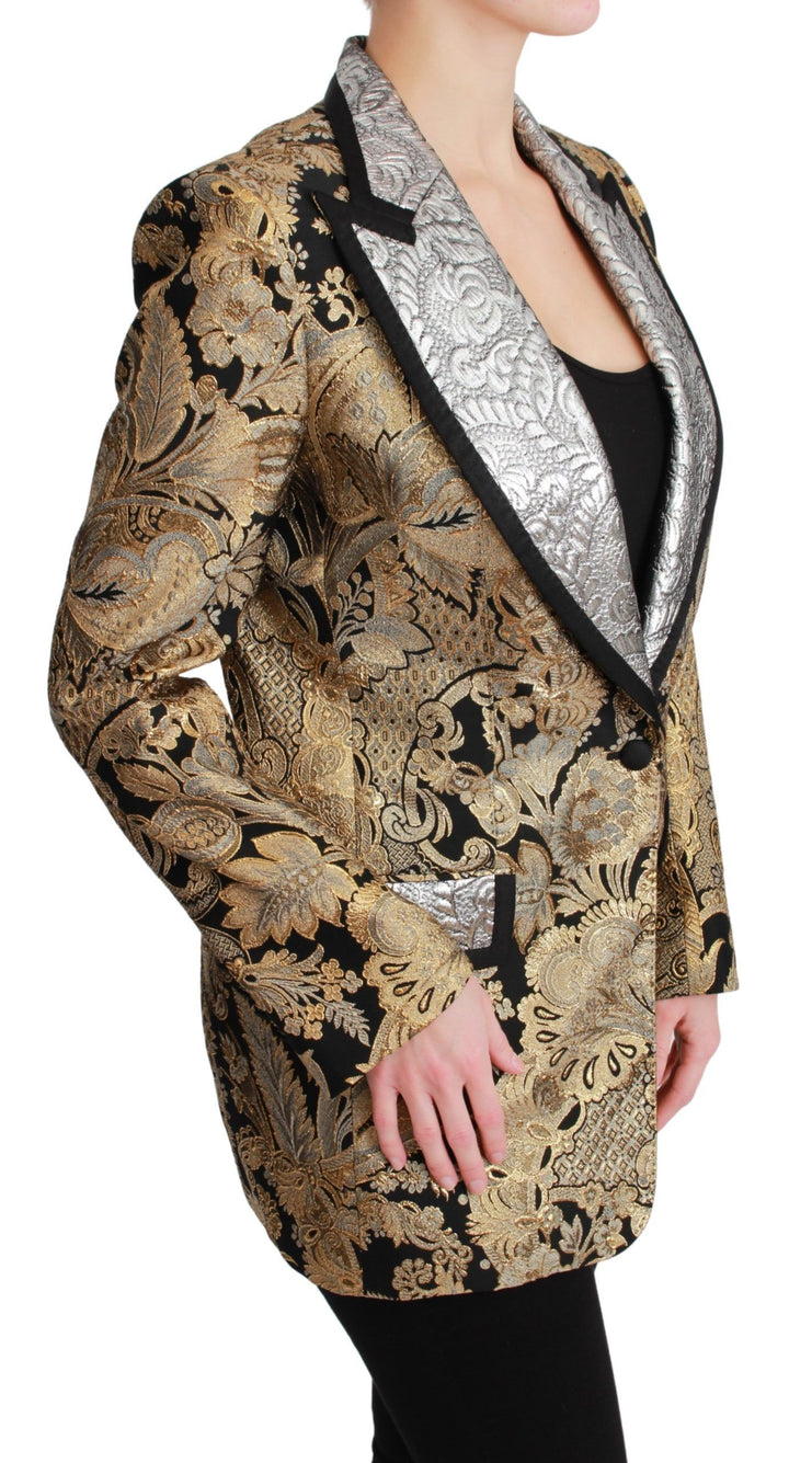 Schwarz-Gold Jacquard Blazer Jacke