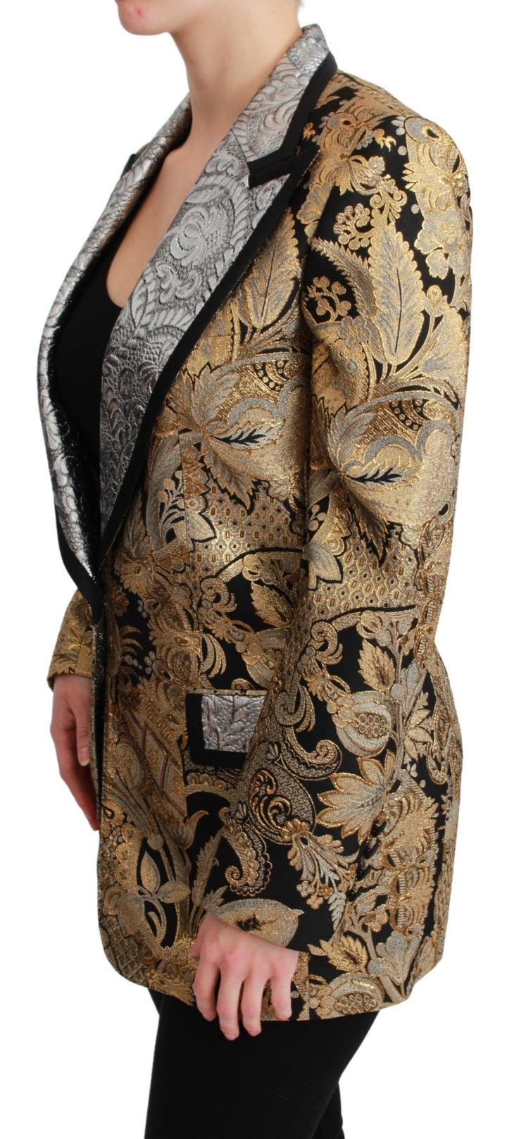 Schwarz-Gold Jacquard Blazer Jacke