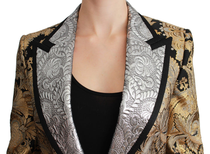Schwarz-Gold Jacquard Blazer Jacke